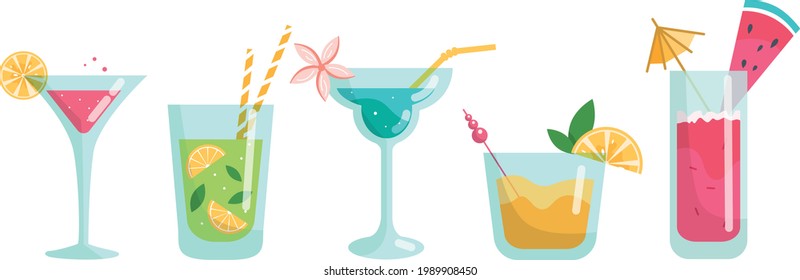 Set of cocktails, vector illustration. Icons of coctails