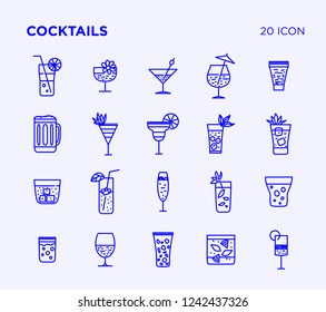 Set of cocktails vector line icons.