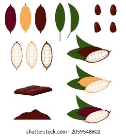 Emplazado - granos de cacao y hojas de cacao asadas, granos de cacao asados. 