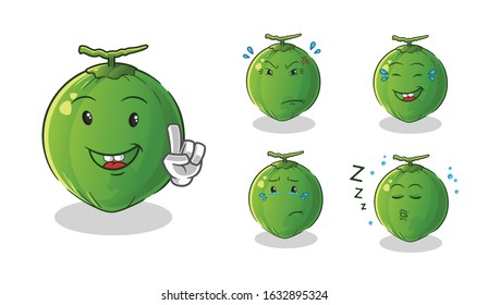 set of coconut cartoon. emoji with 5 expressive styles. cute chibi cartoon mascot vector