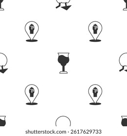 Set Coconut cocktail, Wine glass and Alcohol or beer bar location on seamless pattern. Vector
