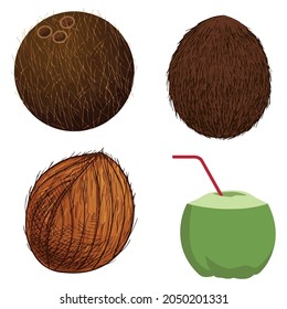 set of Coconut icon, line isolated or logo isolated sign symbol vector, outline and stroke style Collection of high-quality vector illustration,