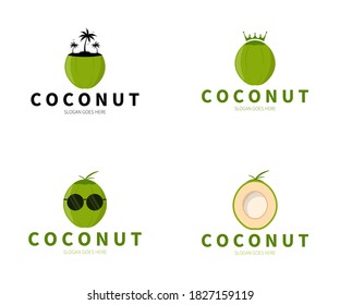 Set of Coconut Logo. Coconut Island, King, Slice, Glasses Logo Concept. Vector Design Illustration.