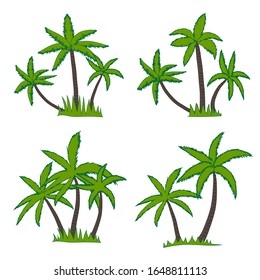 Set of coconut palm tree isolated on white background. Vector illustration.
