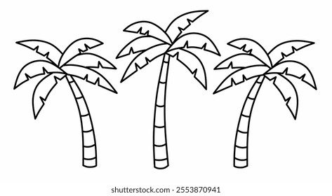 Set of coconut tree icons in simple line design. Suitable for tropical, holiday or beach theme designs. Ideal for decorative element designs, or illustrations.