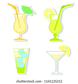 Set of coctails isolated on white background. Summer drink in glass for beach party, holidays 