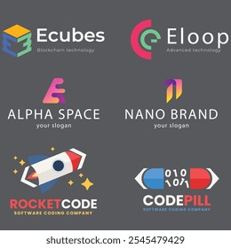 Set of Code Boost Logo designs concept vector, Rocket Code logo template icon vector
