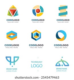 Set of Code Boost Logo designs concept vector, Rocket Code logo template icon vector