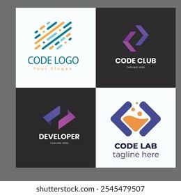 Set of Code Boost Logo designs concept vector, Rocket Code logo template icon vector