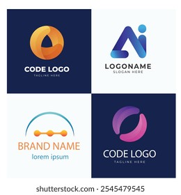 Set of Code Boost Logo designs concept vector, Rocket Code logo template icon vector