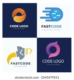 Set of Code Boost Logo designs concept vector, Rocket Code logo template icon vector