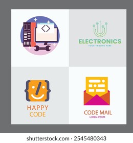 Set of Code Boost Logo designs concept vector, Rocket Code logo template icon vector