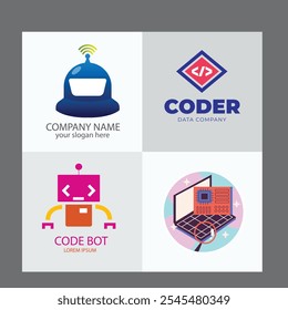 Set of Code Boost Logo designs concept vector, Rocket Code logo template icon vector