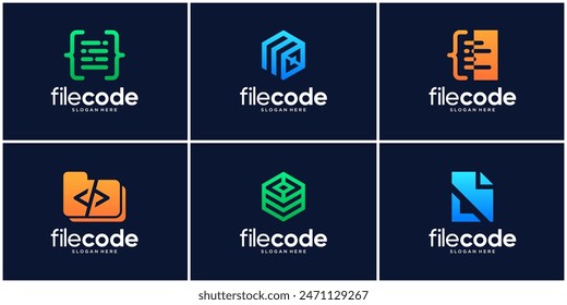 Conjunto de código y Plantilla de diseño de logotipo de símbolo de documento.