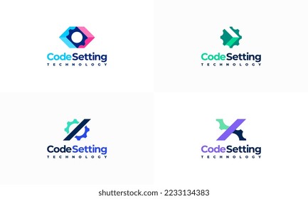 Set of Code Gear Service logo designs concept vector. Technology Logo template icon