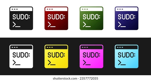 Set Code terminal icon isolated on black and white background. Browser window with command line. Command panel. Programming coding. Notepad.  Vector
