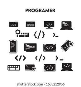 Set Of Coding Icon, Programer sign/symbol Silhouette vector