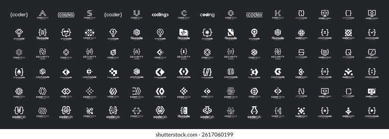 Set of Coding tech logo design template. Abstract developer coding icon vector illustration. Usable for business, company and technology.