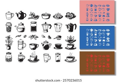 set coffe doodle barista tools