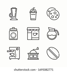 Set of Coffe Shop Icon Vector Illustration. Line Style With Background