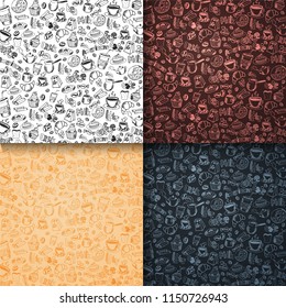 Set of Coffee background swith hand-draw doodle elements