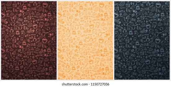 Set of Coffee background swith hand-draw doodle elements