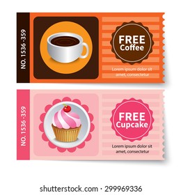 set of coffee and bakery coupon discount template design