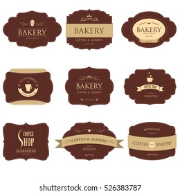 Set of coffee and bakery label for design vintage style. Banner vector.