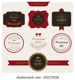 Set of coffee and bakery label for design vintage style. Banner vector red and black theme design.
