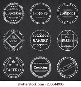 Set of coffee, bakery labels. Vintage design. Grunge effect   