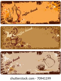 set of coffee banners in grunge style