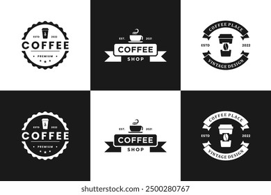 Conjunto de diseño de logotipo de emblema de barra de café