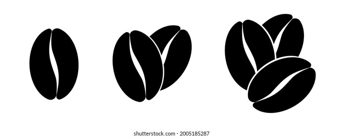 Set of coffee bean icon. Black line grain coffee.Simple line coffee vector icon isolated on white backgrounnd.Coffee logo,sign,symbol.