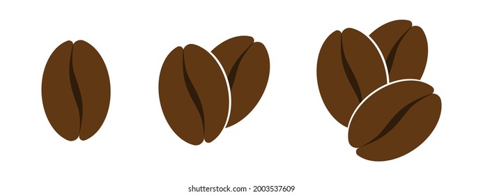 Juego de iconos de judías de café. Café de grano de línea marrón.Icono de vector de café de línea simple aislado sobre fondo blanco.