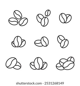 set of coffee bean icon line isolated white background