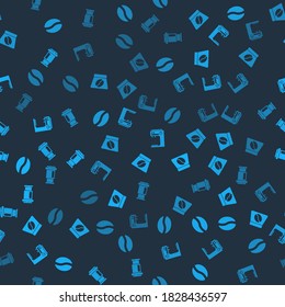Set Coffee beans, Bag coffee, machine and Aeropress on seamless pattern. Vector.
