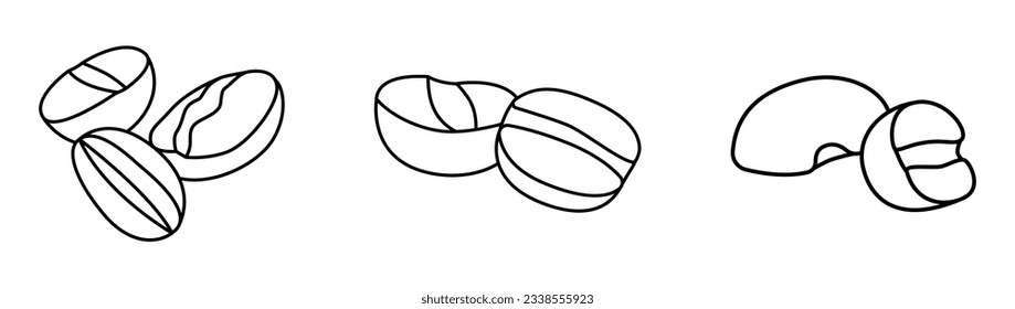 Set of coffee beans. contour drawing