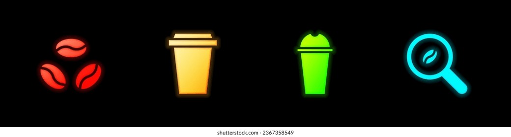 Set Coffee beans, cup to go, Milkshake and Selection coffee icon. Vector
