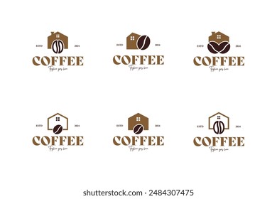 Set of coffee beans with house logo design vector illustration template idea