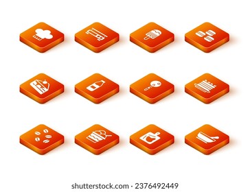 Set Coffee beans, Ice cream in bowl, Piece cake, Bottle with milk, Cutting board, Lollipop, Mortar and pestle and Cake icon. Vector