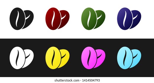 Set Coffee beans icon isolated on black and white background. Vector Illustration