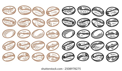 set of coffee beans illustration. Coffee bean vintage illustration. Coffee beans doodle illustration. coffee beans ornamental.