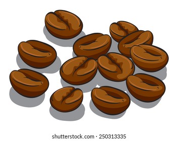 Set of coffee beans on a white background