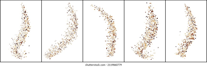 Set Of Coffee Beans Texture Isolated On White Background. Chocolate Shades. Brown Particles. Digitally Generated Image. Vector Illustration, EPS 10.