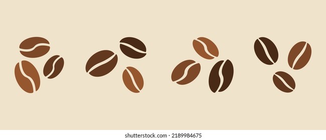 Set of coffee beans vector icons. Fresh aromatic roasted coffee grain. Dark roasted seed. Vector 10 EPS.