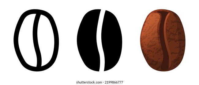 Set of coffee beans. Vector icons isolated on white background.