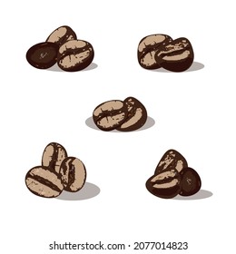 set of coffee beans without transparency and gradients 