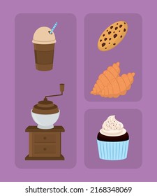 conjunto de bebidas y galletas de café