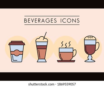 set of coffee beverages icons vector illustration design