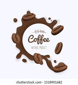Set of coffee bins in coffee splash.  Template, design element for packaging, advertising.